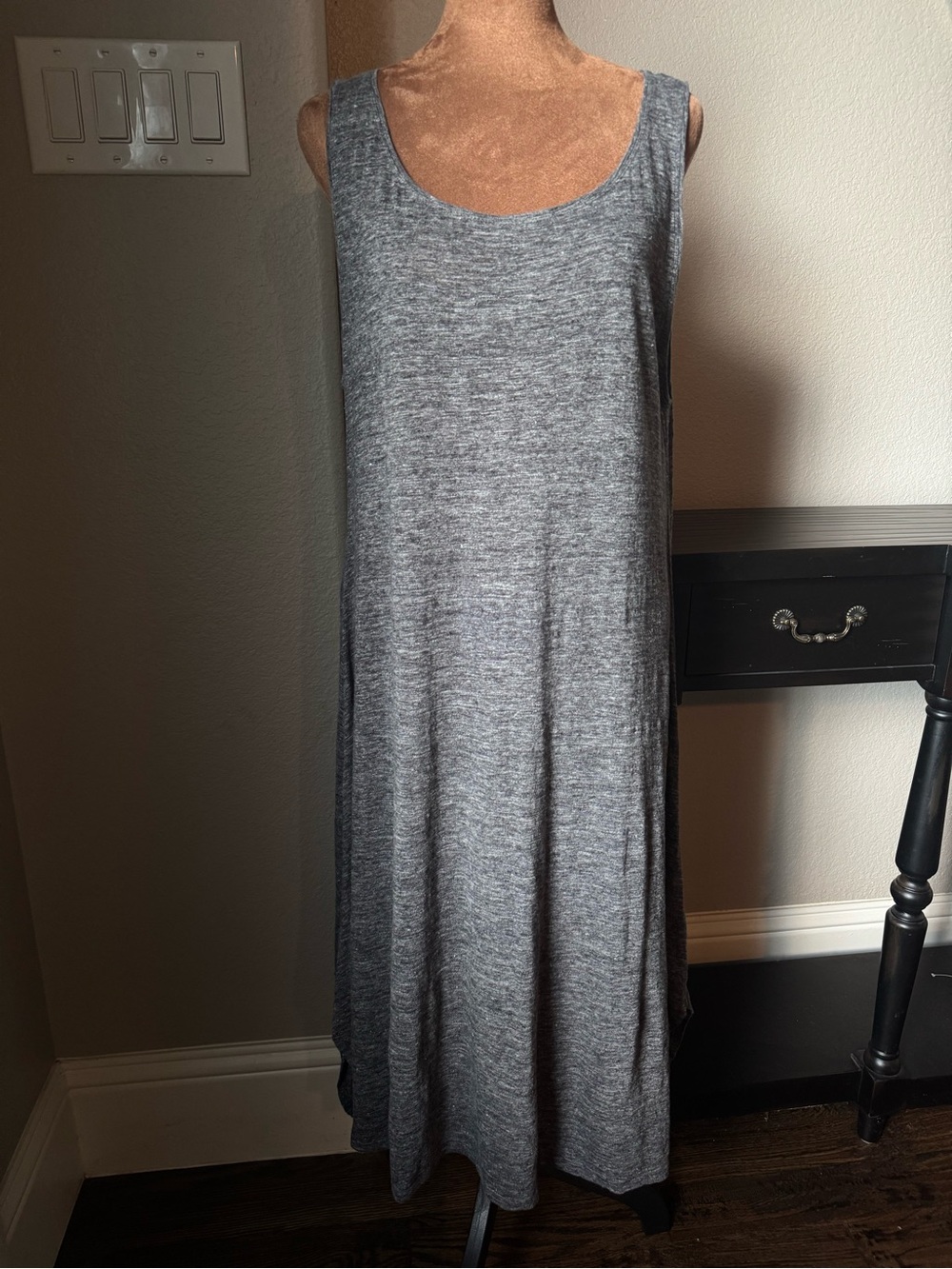 Eileen Fisher Organic Linen Midi Dress Heather Gray Sleeveless Flowy A-Line M